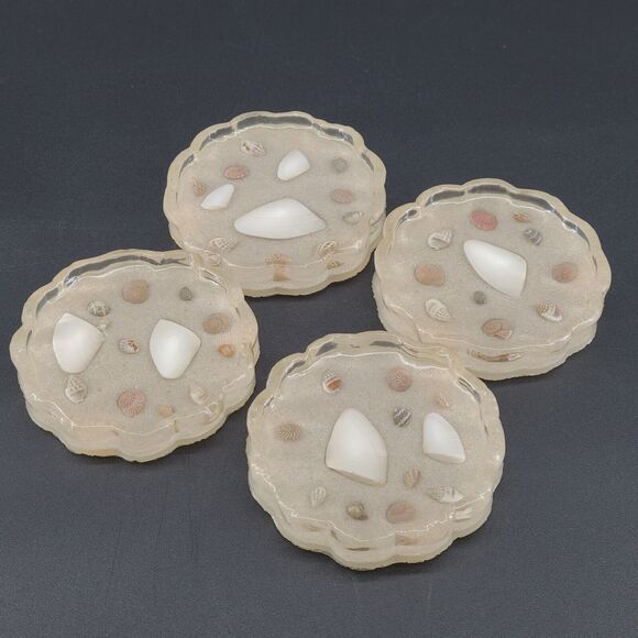 Vintage Resin Sand and Seashell Coaster Set of 4 - Picture 2 of 5